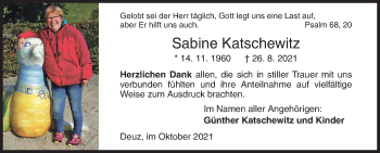 Traueranzeige von Sabine Katschewitz von Siegener Zeitung