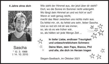 Traueranzeige von Sascha  von Siegener Zeitung