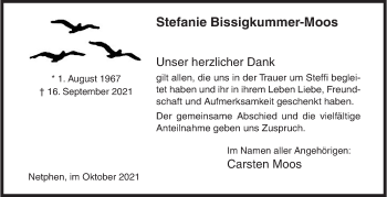 Traueranzeige von Stefanie Bissigkummer-Moos von Siegener Zeitung