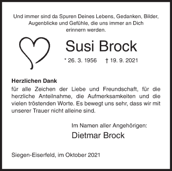 Traueranzeige von Susi Brock von Siegener Zeitung
