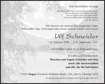 Traueranzeige von Ulf Schneider von Siegener Zeitung