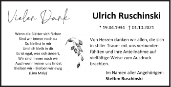 Traueranzeige von Ulrich Ruschinski von Siegener Zeitung