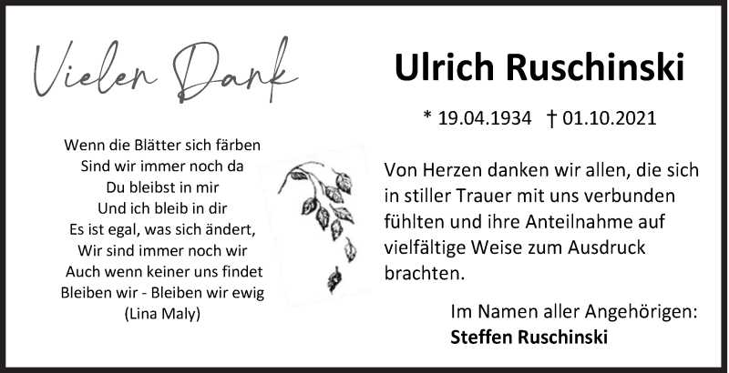  Traueranzeige für Ulrich Ruschinski vom 30.10.2021 aus Siegener Zeitung