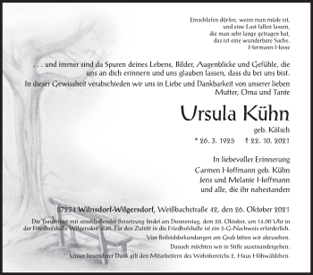 Traueranzeige von Ursula Kühn von Siegener Zeitung
