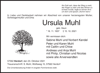Traueranzeige von Ursula Muhl von Siegener Zeitung