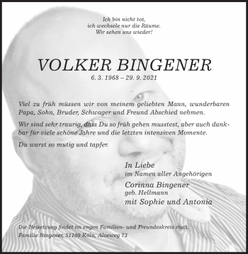 Traueranzeige von Volker Bingener von Siegener Zeitung