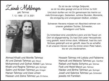 Traueranzeige von Zainab Molsberger von Siegener Zeitung