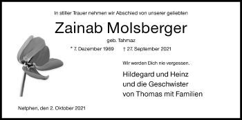 Traueranzeige von Zainab Molsberger von Siegener Zeitung