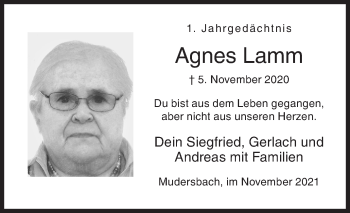 Traueranzeige von Agnes Lamm von Siegener Zeitung