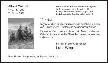 Traueranzeige von Albert Wiegel von Siegener Zeitung