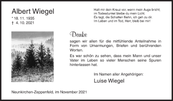 Traueranzeige von Albert Wiegel von Siegener Zeitung