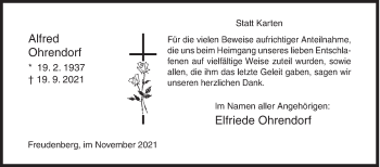 Traueranzeige von Alfred Ohrendorf von Siegener Zeitung