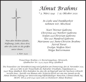 Traueranzeige von Almut Brahms von Siegener Zeitung