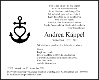 Traueranzeige von Andrea Käppel von Siegener Zeitung