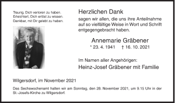 Traueranzeige von Annemarie Gräbener von Siegener Zeitung