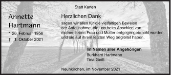 Traueranzeige von Annette Hartmann von Siegener Zeitung