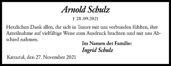 Traueranzeige von Arnold Schulz von Siegener Zeitung