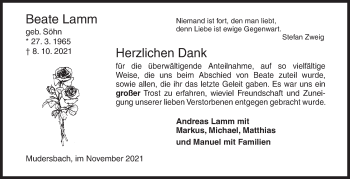 Traueranzeige von Beate Lamm von Siegener Zeitung