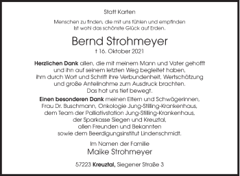 Traueranzeige von Bernd Strohmeyer von Siegener Zeitung