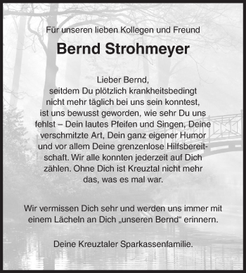 Traueranzeige von Bernd Strohmeyer von Siegener Zeitung