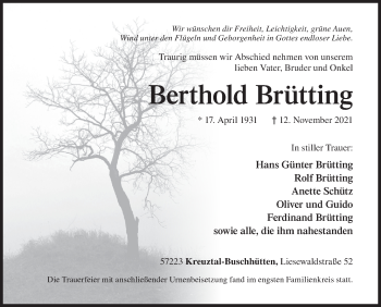 Traueranzeige von Berthold Brütting von Siegener Zeitung
