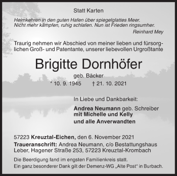 Traueranzeige von Brigitte Dornhöfer von Siegener Zeitung