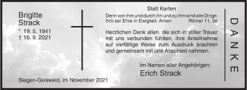 Traueranzeige von Brigitte Strack von Siegener Zeitung