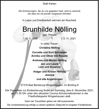 Traueranzeige von Brunhilde Nölling von Siegener Zeitung