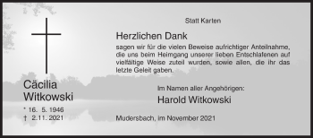Traueranzeige von Cäcilia Witkowski von Siegener Zeitung