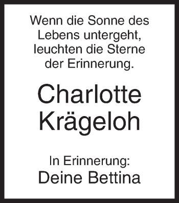 Traueranzeige von Charlotte Krägeloh von Siegener Zeitung