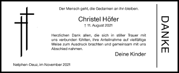 Traueranzeige von Christel Höfer von Siegener Zeitung