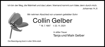 Traueranzeige von Collin Gelber von Siegener Zeitung