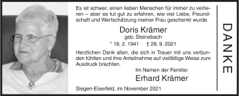 Traueranzeige von Doris Krämer von Siegener Zeitung