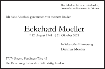 Traueranzeige von Eckehard Moeller von Siegener Zeitung