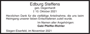 Traueranzeige von Edburg Steffens von Siegener Zeitung