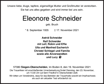 Traueranzeige von Eleonore Schneider von Siegener Zeitung