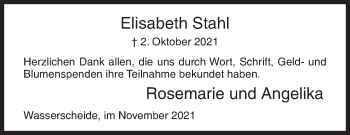 Traueranzeige von Elisabeth Stahl von Siegener Zeitung