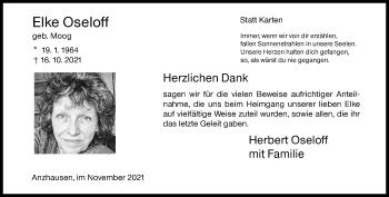 Traueranzeige von Elke Oseloff von Siegener Zeitung