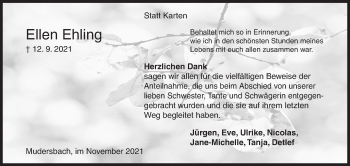 Traueranzeige von Ellen Ehling von Siegener Zeitung