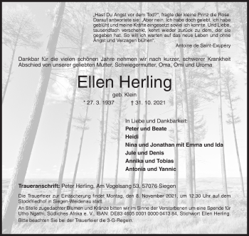 Traueranzeige von Ellen Herling von Siegener Zeitung