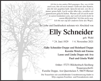 Traueranzeige von Elly Schneider von Siegener Zeitung
