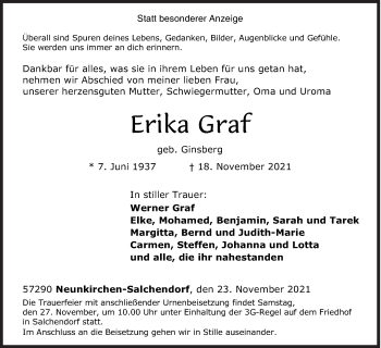 Traueranzeige von Erika Graf von Siegener Zeitung