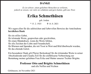 Traueranzeige von Erika Schmethüsen von Siegener Zeitung