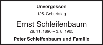 Traueranzeige von Ernst Schleifenbaum von Siegener Zeitung