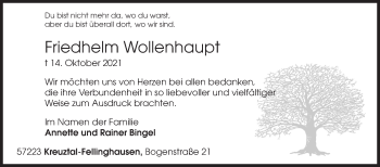 Traueranzeige von Friedhelm Wollenhaupt von Siegener Zeitung