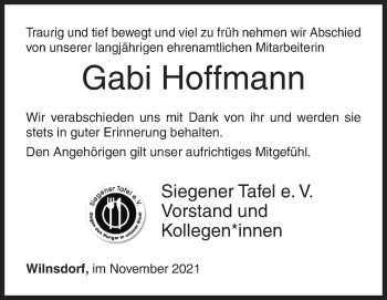 Traueranzeige von Gabi Hoffmann von Siegener Zeitung