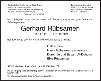 Traueranzeige von Gerhard Rübsamen von Siegener Zeitung