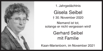 Traueranzeige von Gisela Seibel von Siegener Zeitung
