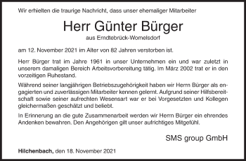 Traueranzeige von Günter Bürger von Siegener Zeitung