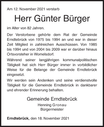 Traueranzeige von Günter Bürger von Siegener Zeitung